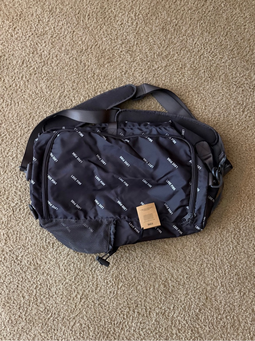 MWT PINK Victoria's Secret Black Messenger Bag with 'LOVE PINK' Print